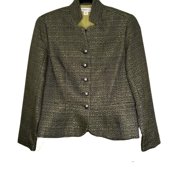 Coldwater Creek Jackets & Blazers - Coldwater Creek Green Tweed Lined 5-Button Long Sleeve Career Blazer Sz 4-6